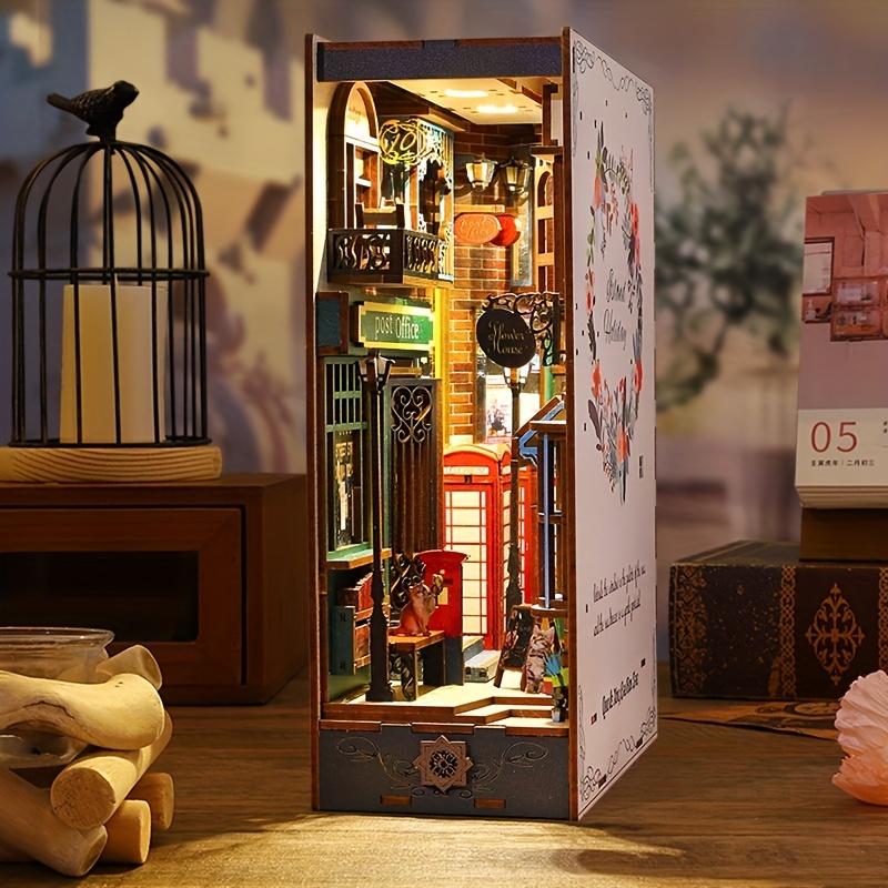 1pc, DIY Book Nook Miniature Kit, DIY Dollhouse Booknook Bookshelf Insert  Decor Alley, DIY Miniature Houses Kit With Furniture And LED Light, Creative