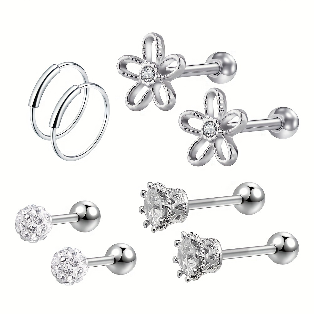 Zircon Flower Crown Ear Bone Stud Stainless Steel Ear - Temu United Kingdom