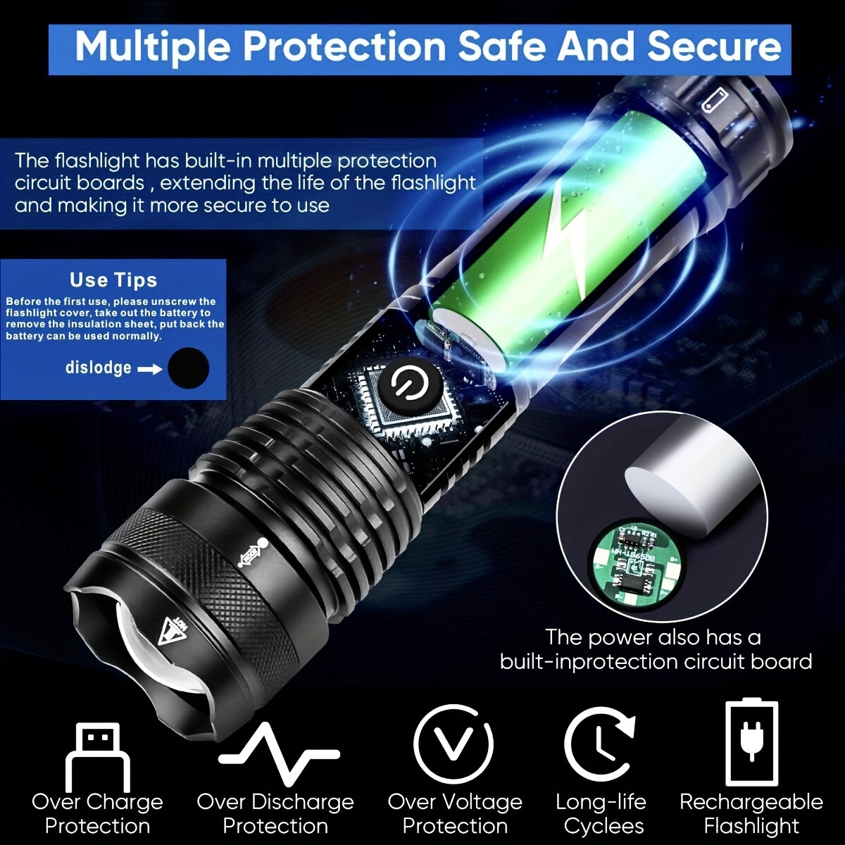 Rechargeable Tactical Flashlights, Super Bright 10000 Lumens LED