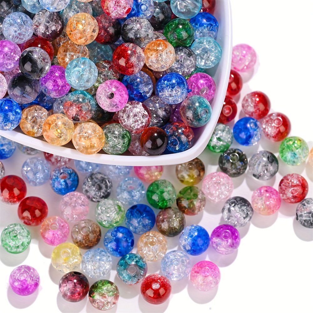100pcs Crackle Glass Beads 8mm Crystal Glass Beads for Jewelry Making Round  Spacer Beads Glass Crafts Beads Bulk Beads for Necklace Bracelet Earrings