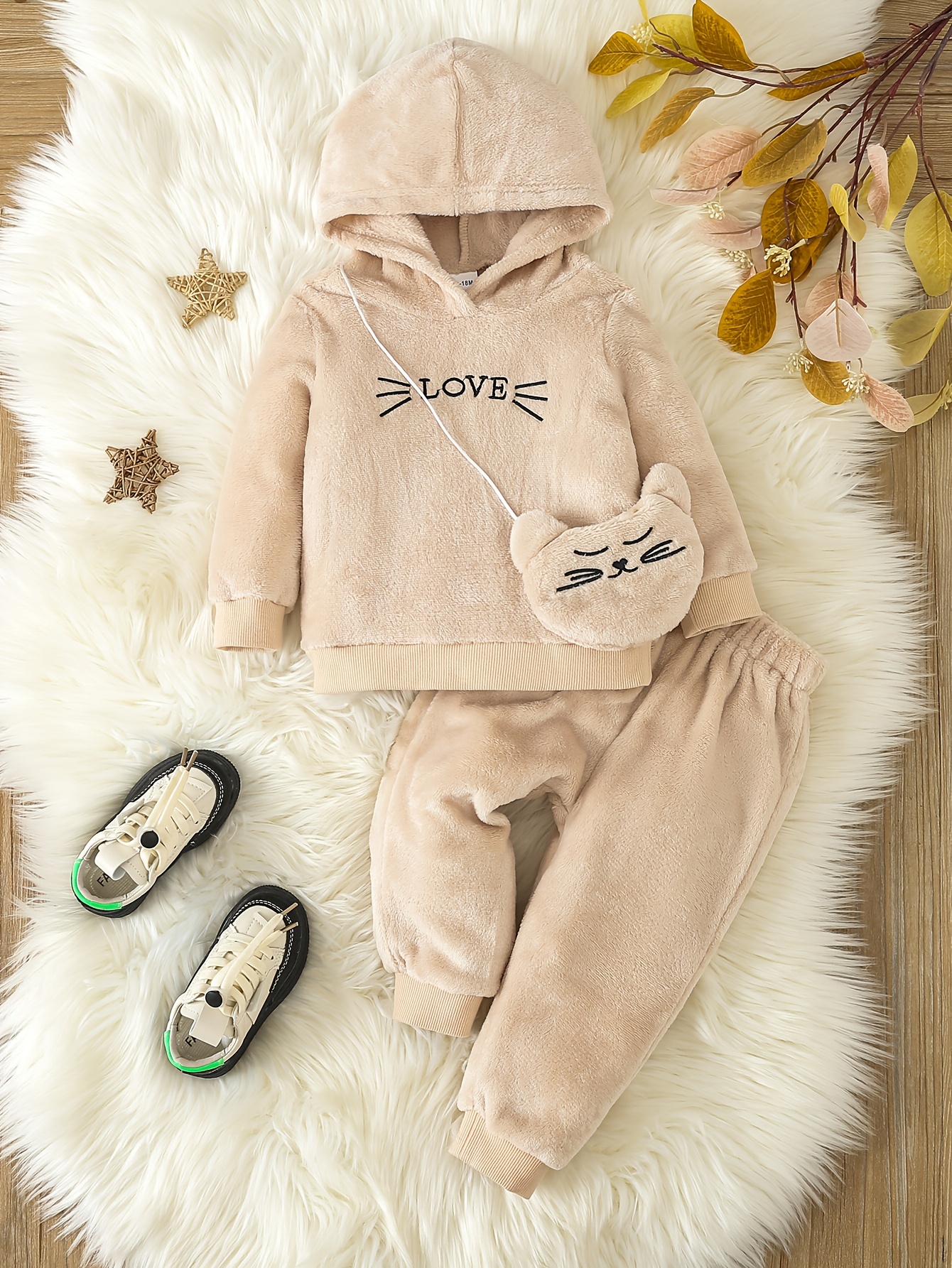 3pcs Kid's Fuzzy Fleece Pajamas, Cat Graphic Hoodie & Pants Set, Comfy PJ  Set, Toddler Girl's Loungewear