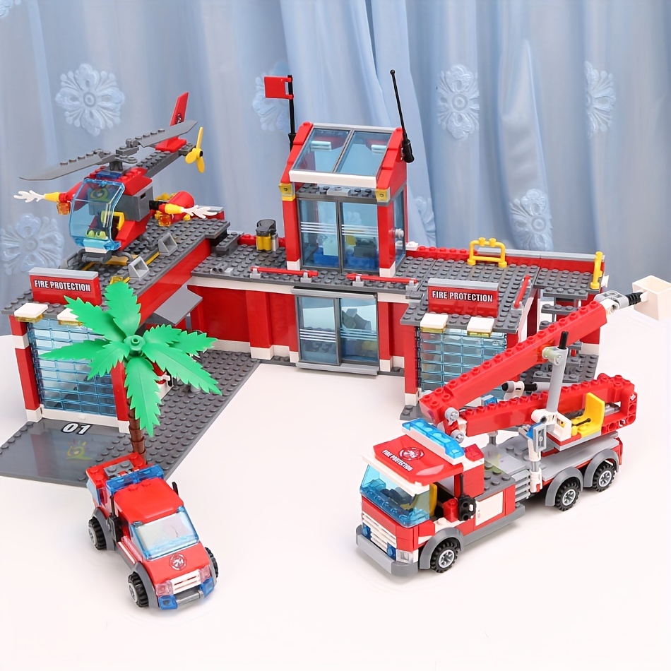 774pcs City Fire Station Model Building Blocks, Firefighter Truck  Helicopter Educational Construction Bricks Toys