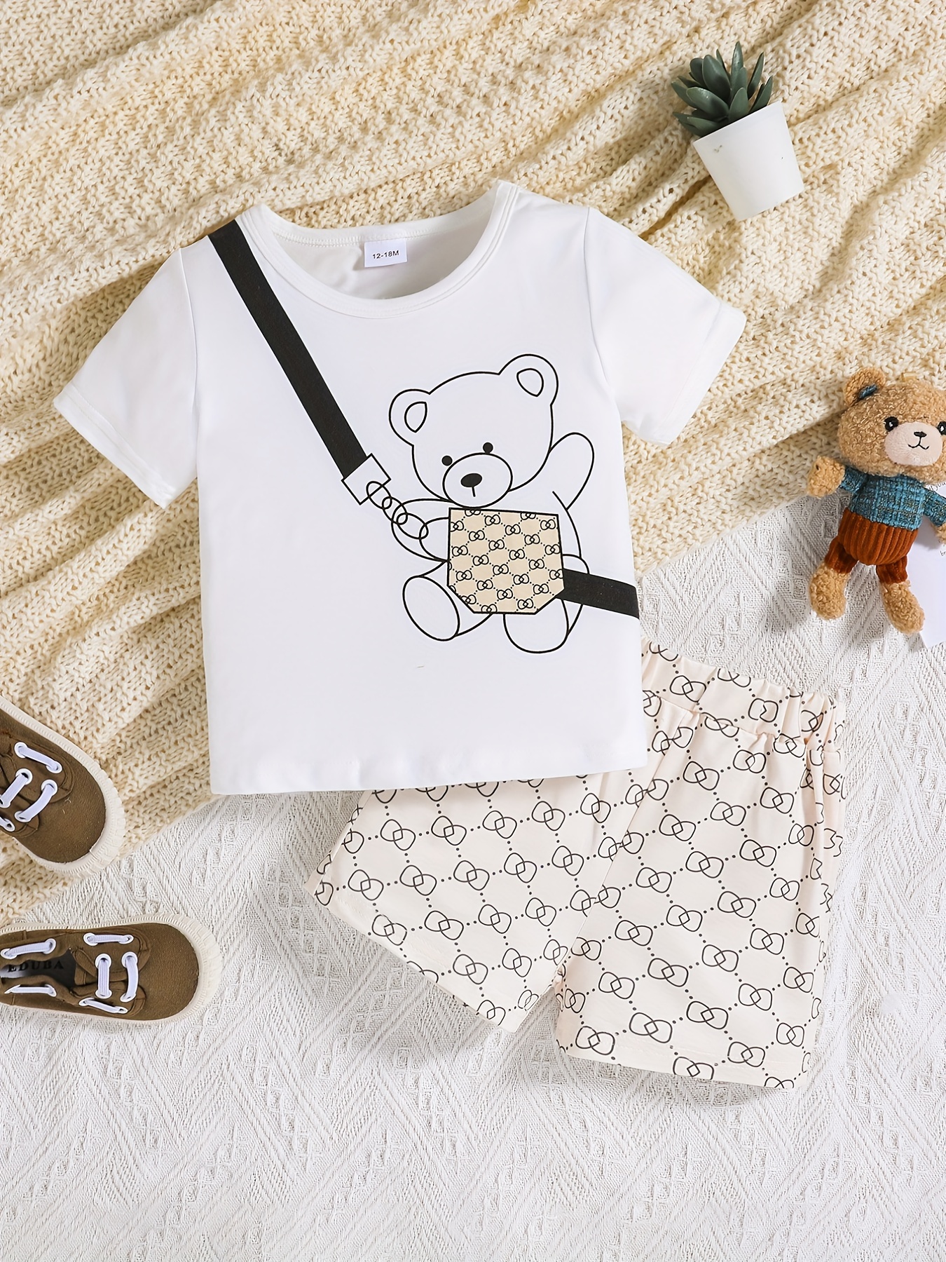 Baby Boys Cute Bear Graphic Print T-shirt & Shorts Set Clothes - Temu