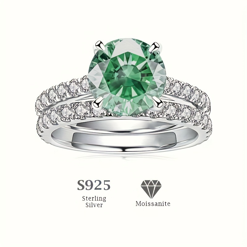 S925 Round Cut Moissanite Ring Set for Wedding