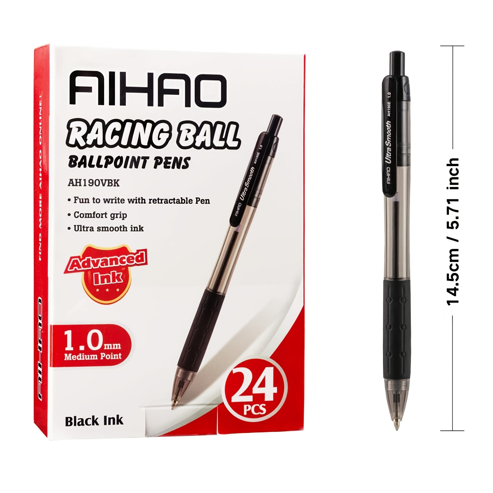 Black Ink Ballpoint Pen, Medium Point Gel Pen Ball Point Pen Black Ink Work  Pen Retractable Office Pens With Super Soft Grip For Men Women Retractable