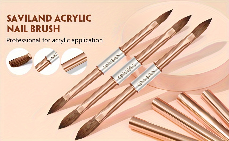 Saviland 3PCS Acrylic Nail Brush Set, Dual-End Acrylic Nail Brushes for  Acrylic Application, Size 8/10/12/14/16 Acrylic Brushes for Nails  Professional Acrylic Powder Brush for Nail Extension & Carving