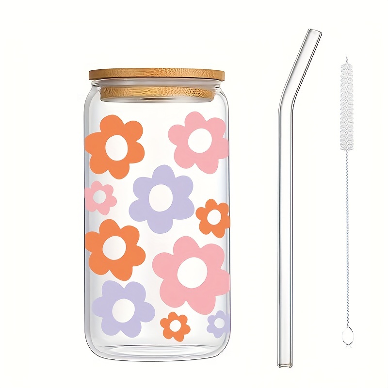 Pink Ghost Halloween Glass Iced Coffee Cup With Bamboo Lid & Glass Straw