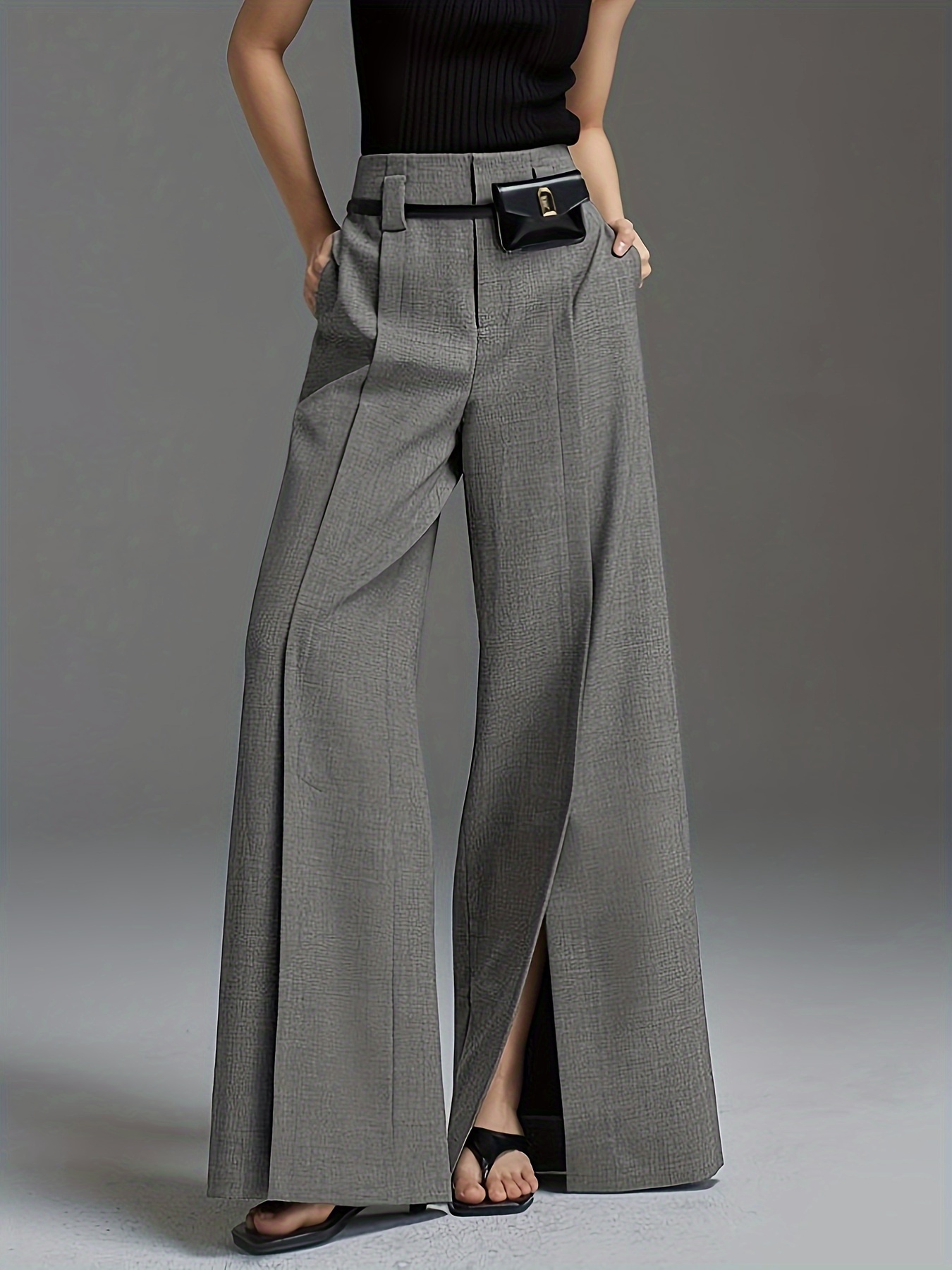 Split Wide Leg Suits Pants for Women High Waisted Fashion Solid