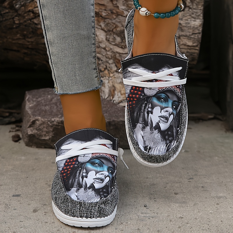 Women's Trendy Printed Canvas Shoes Casual Lace Outdoor - Temu