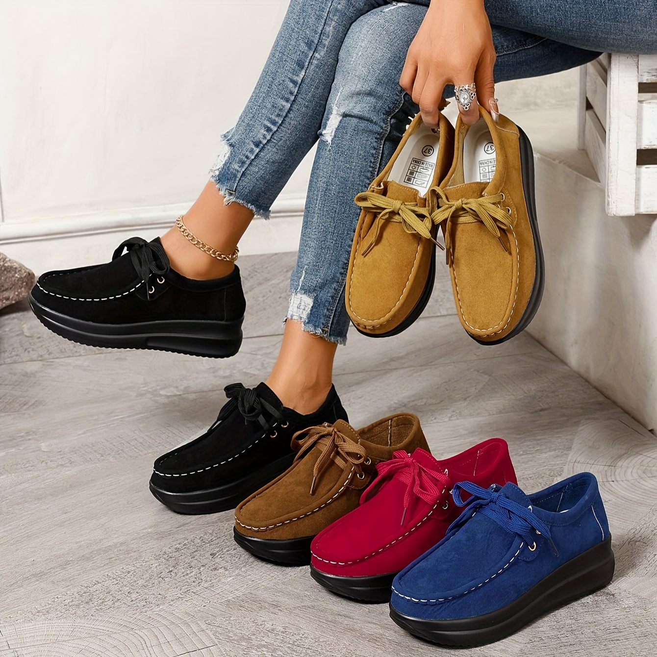women s platform sneakers solid color round toe lace low top details 1