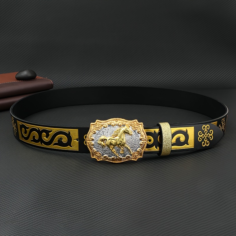 

Men's & Soft Casual Belt With And Golden-tone Horse - Black