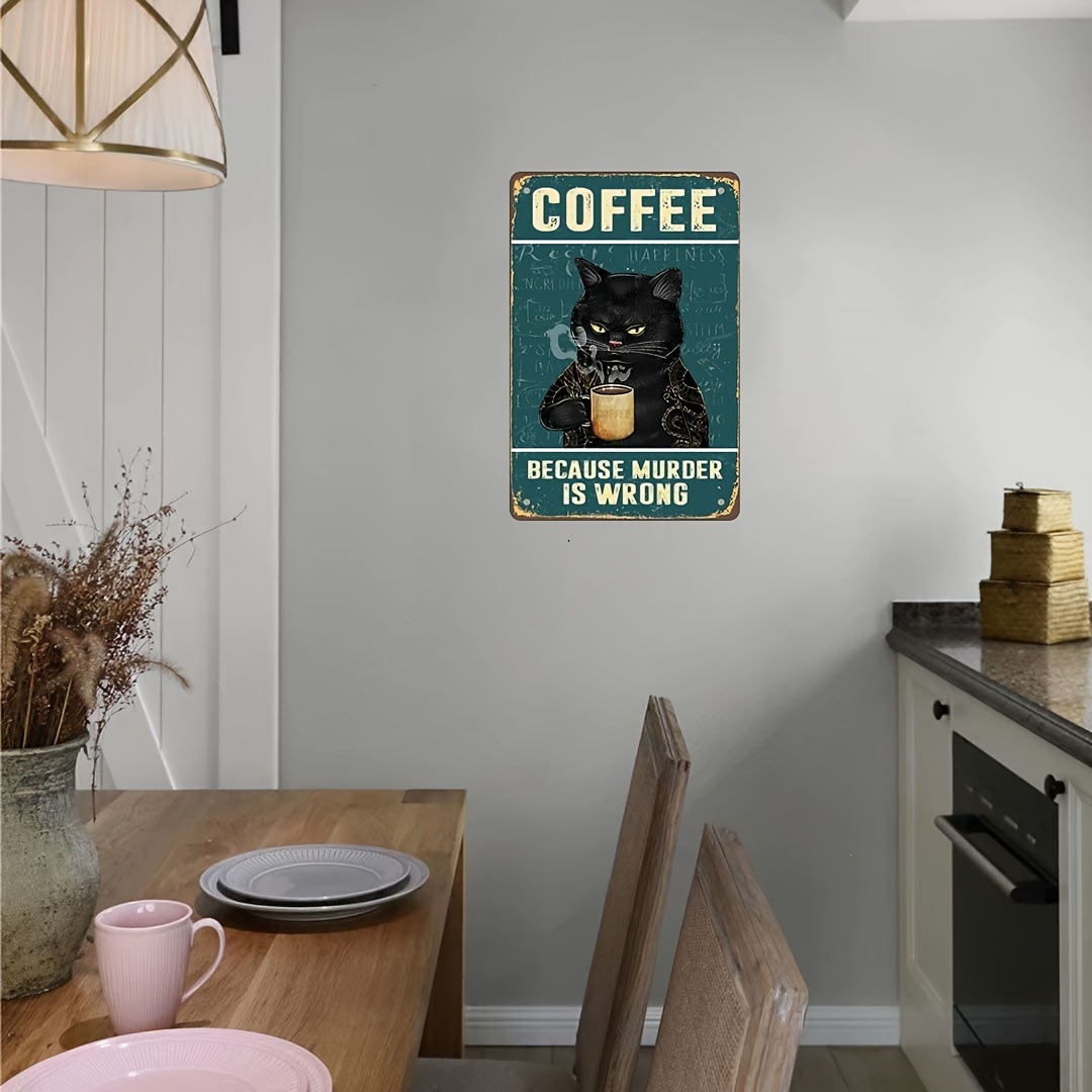 Metal Sign Retro Cat Coffee Metal Sign Vintage Kitchen Signs - Temu