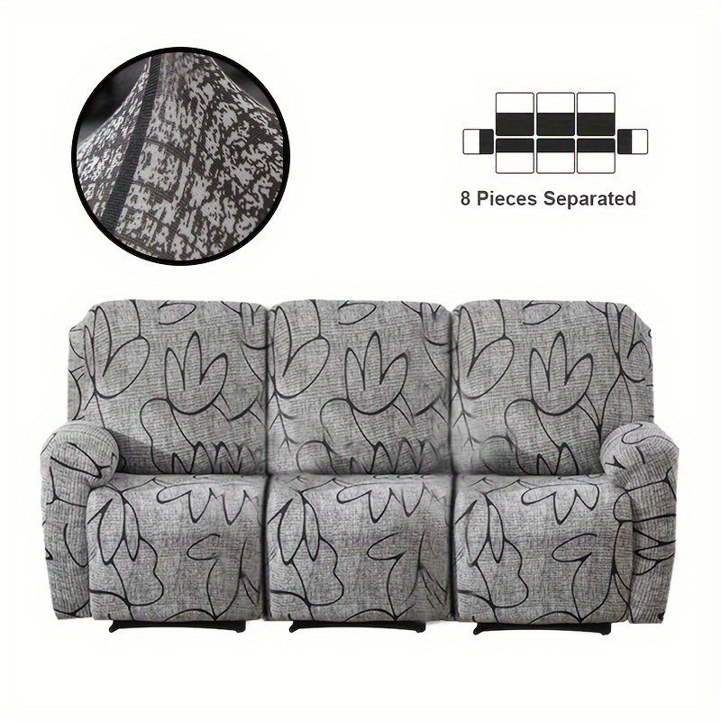 

1 Set Of 4/6/8pcs Lotus Pattern Recliner Slipcover Sofa Cover, Printed Recliner Chair Cover, Stretch Couch Cover Sofa Cover, For Living Room Office Home Decor