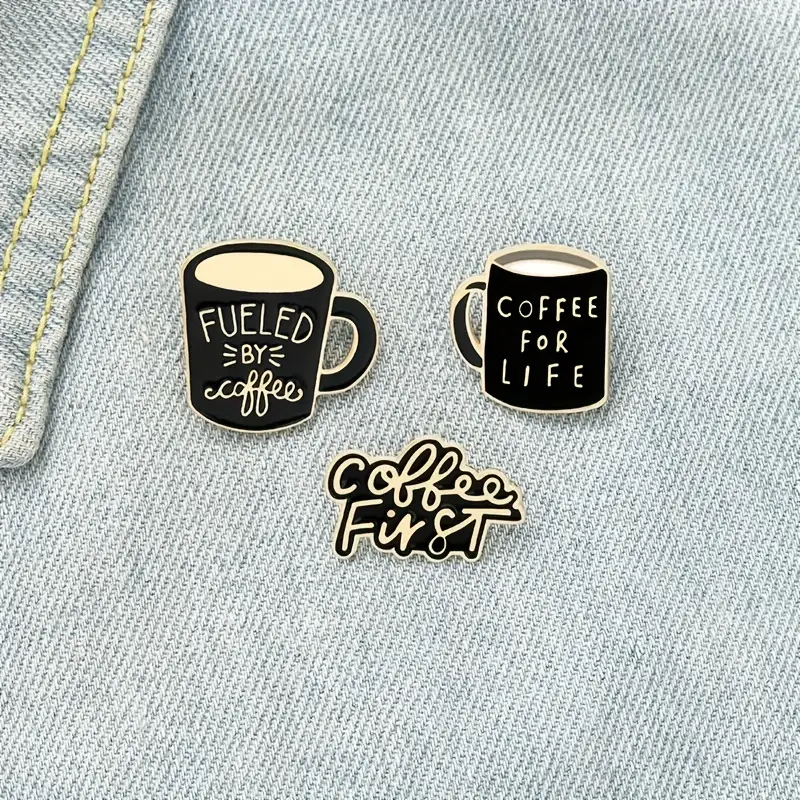 Cute Coffee Cup Brooch - Creative Cartoon English Letter Pin For