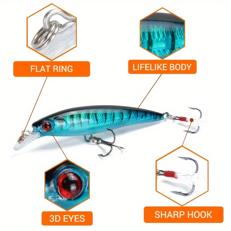 10pcs 3D Bionic Fishing Lures With Laser Eyes - 3.54inch/0.25oz, Artificial  Hard Bait With Feather Hook - Perfect For Catching More Fish