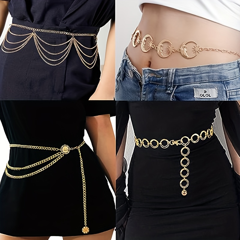 Women Long Tassel Sun Waist Chain Belt Multilayer Belly Chain for Jeans  Dress