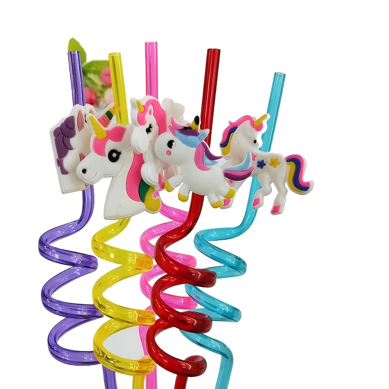 8pcs Cartoon Mermaid Unicorn Plastic Spiral Straw Smoothie