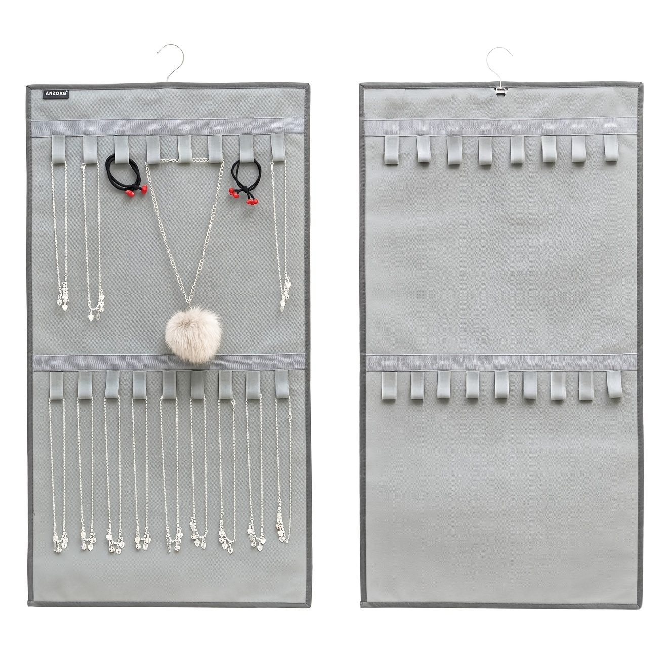 Hanging Jewelry Organizer Storage Roll with Hanger, Wall Mounted Necklace  Holder Display Hanging on Wall/Door for Girls Women, Metal Hooks