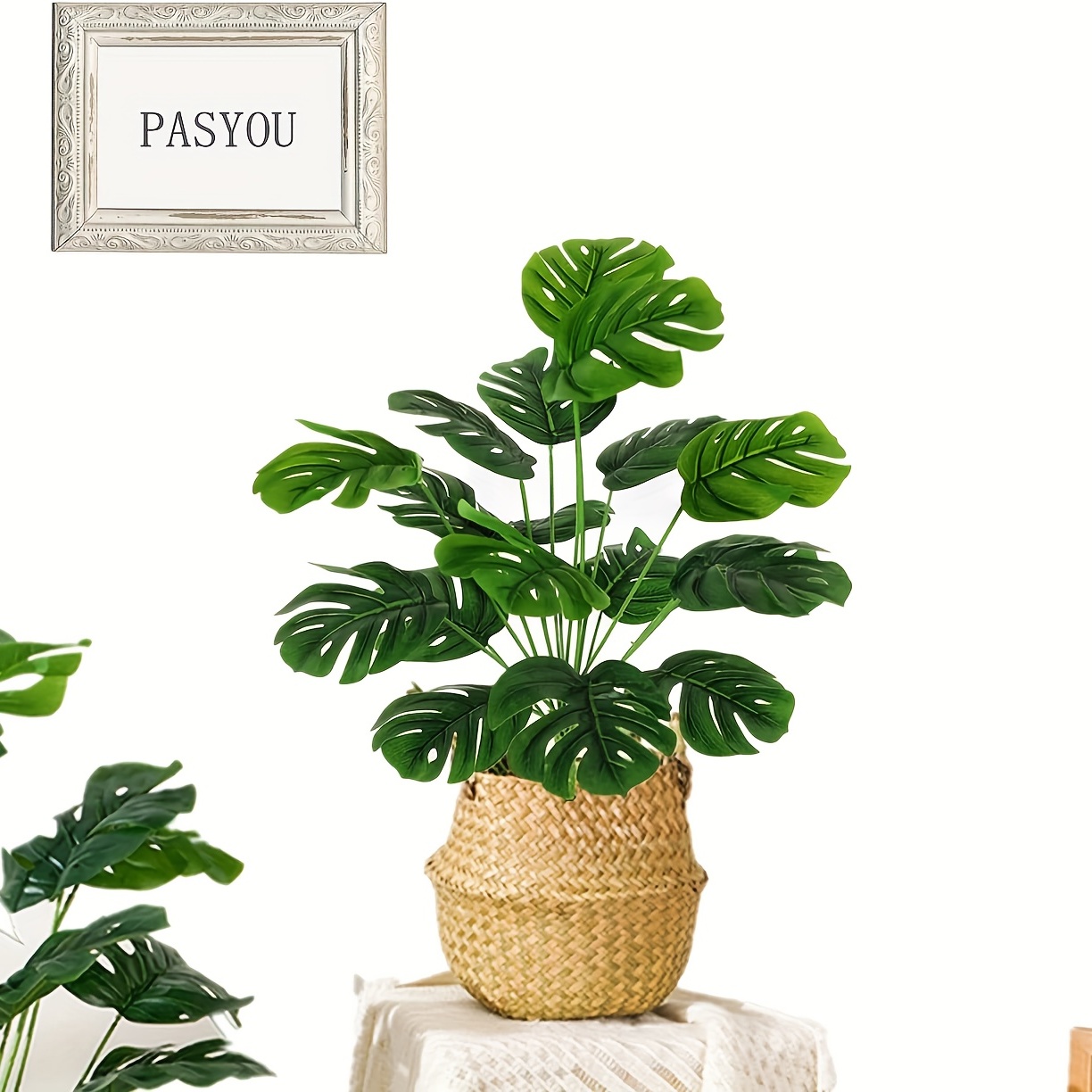 2 bushes Tropical Palm Small Monstera Artificial Leaves Hanging