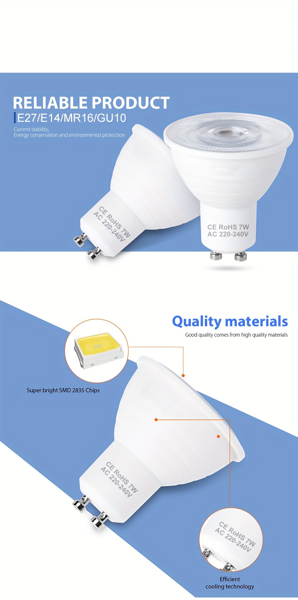 Led Lampe spot Bleu 2W ampoule LED spot GU5.3 GU10