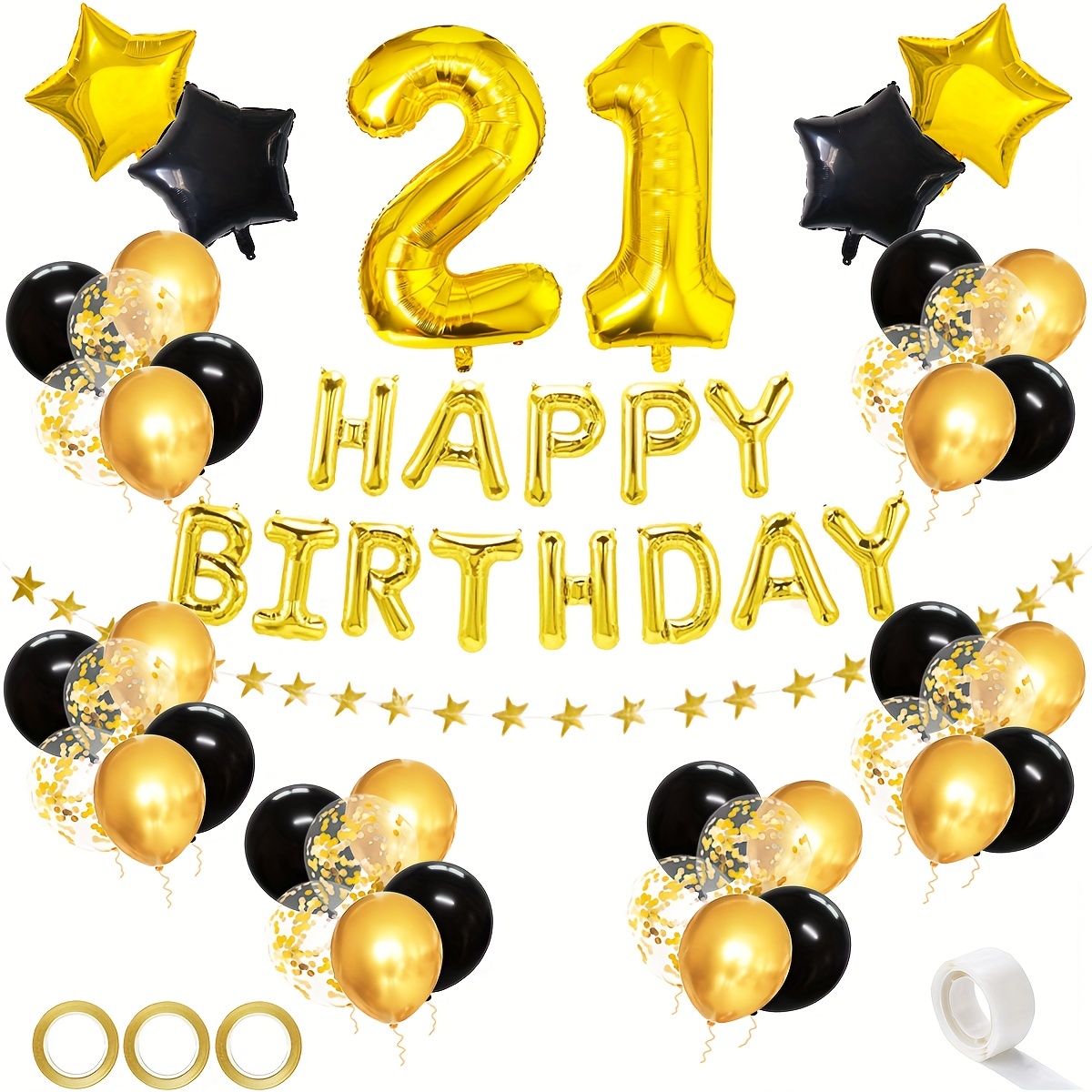 21st Birthday Balloons Decorations 15pcs Black Silver Happy 21st