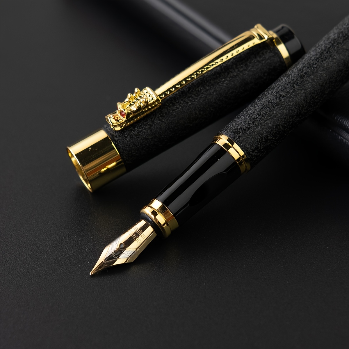 

1pc Black Fountain Pen, Classic Black Frosted Design Pen With Amazing Comfort Grips, Fine Nib- Includes Ink Converter-perfect For Men & Women