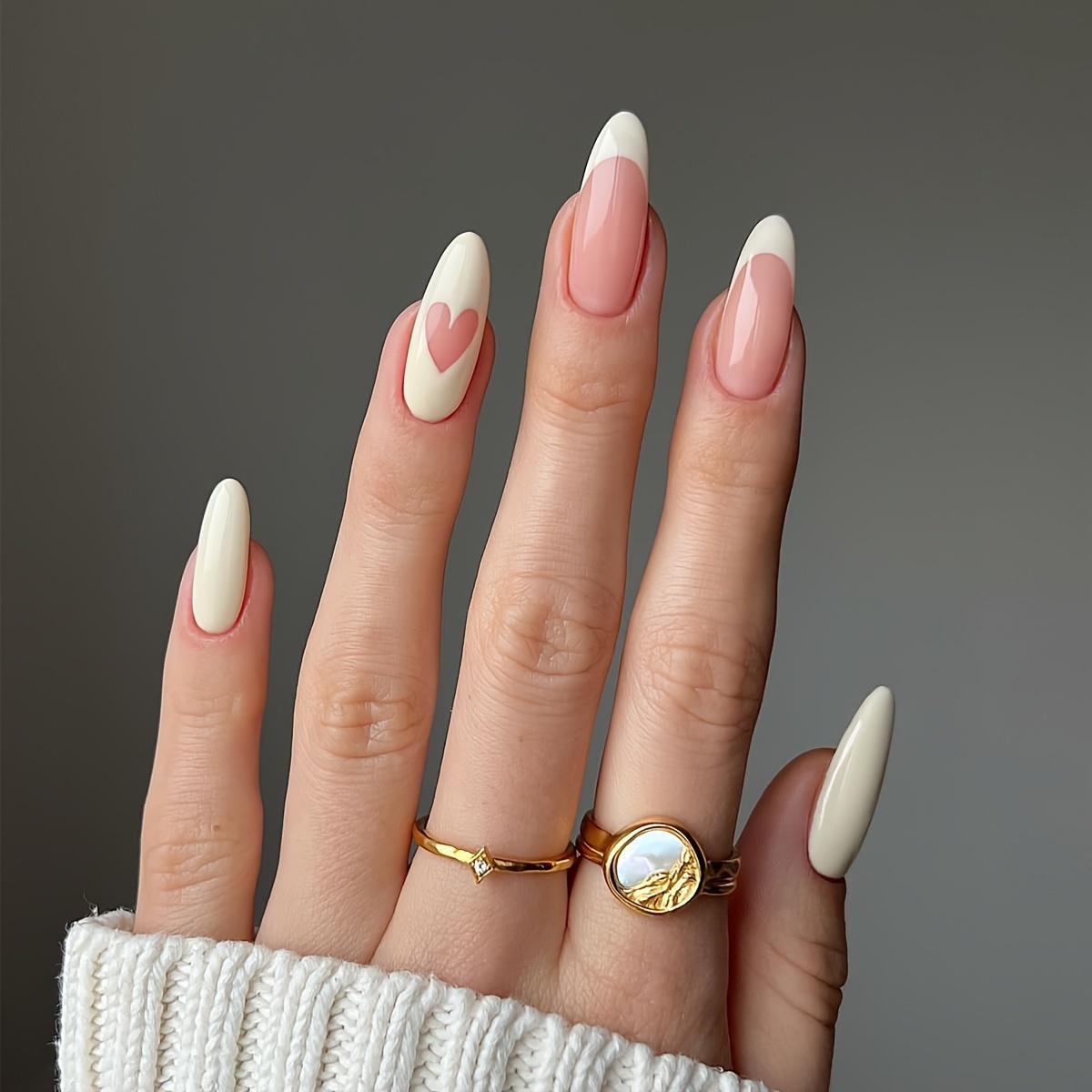 Almond Shaped Nails French Manicure Wearable Nails - Temu