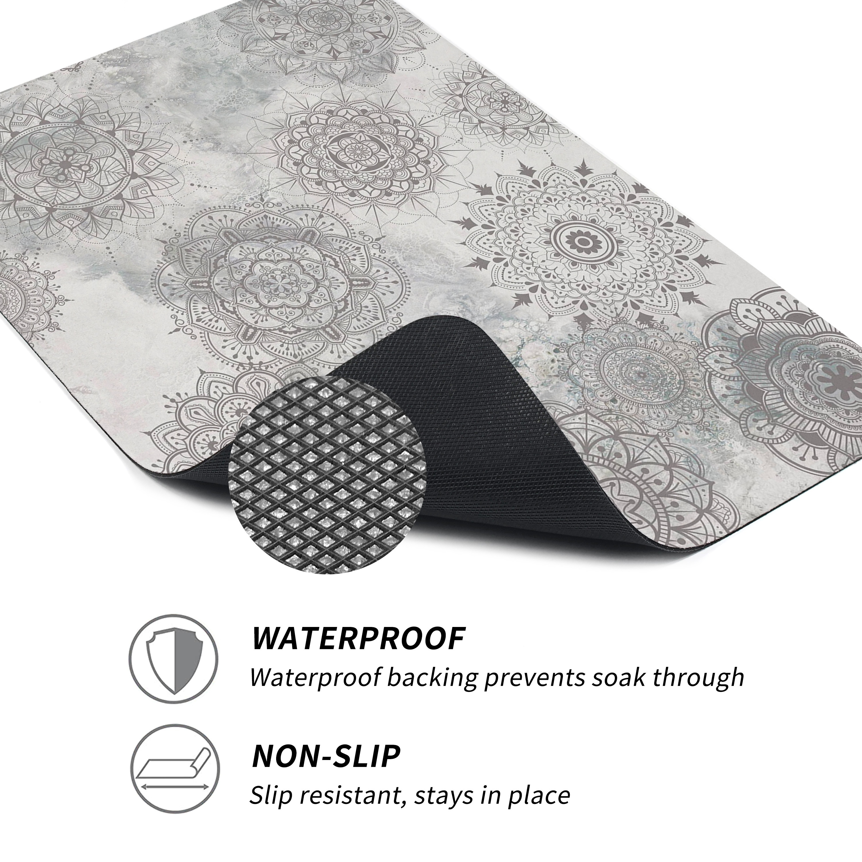 Grey Mandala Print Dish Drying Mat. Kitchen Dish Mat. – Home