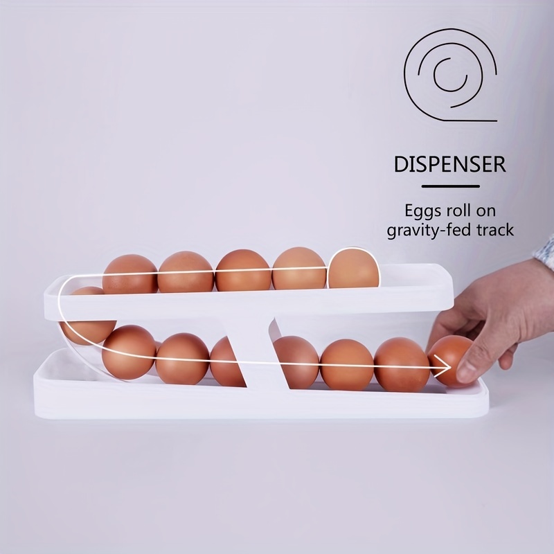 Egg Holder For Refrigerator, Automatically Rolling Egg Storage Container, 2  Tier Rolling Egg Dispenser For Refrigerator Countertop Cabinet