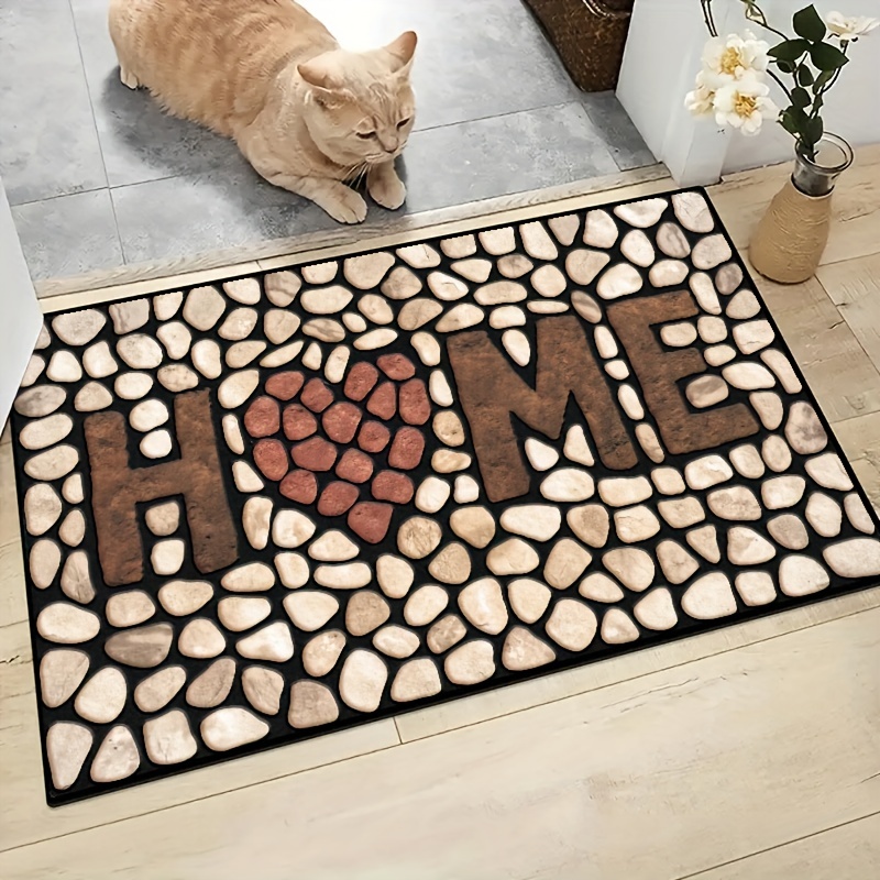 Stone & Letter Graphic Door Mat, Modern Polyester Soft Welcome Mat