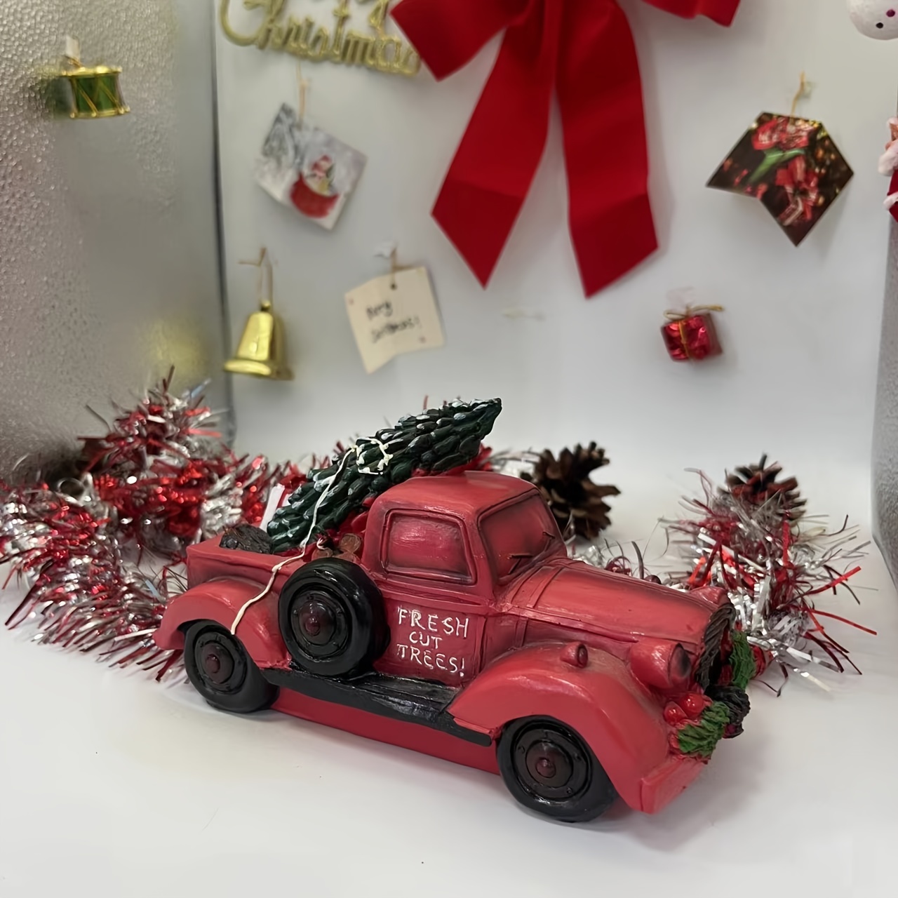 Rotes Weihnachten Vintage Truck Modell Ornamente Metall Auto Verzierungen  Classic Desktop Modell Dekoration Spielzeug für Home Office