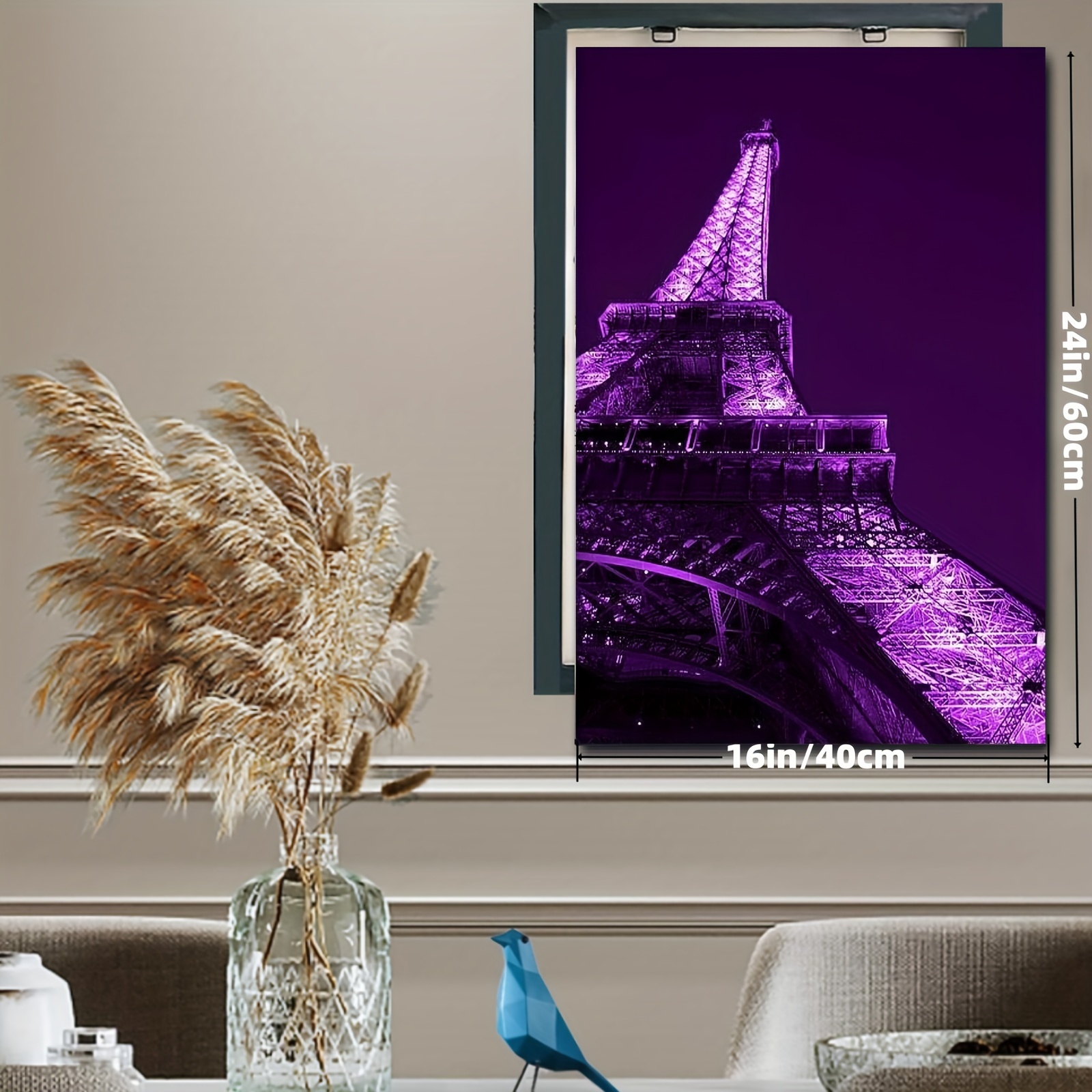 Large Framed Eiffel Tower Wall Art Paris Wall Decor Scenery Eiffel Tower Painting for Livingroom Bedroom Decoration Framed Painting Ready to Hang