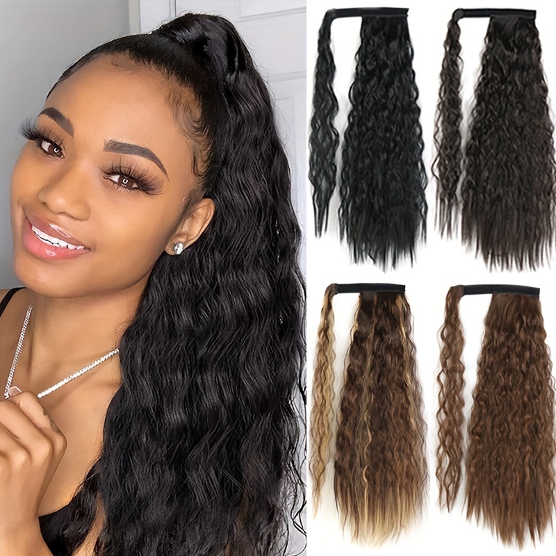 Long Curly Wavy Hair Extensions, Human Hair Extensions 5 Clips in Hair Extensions Synthetic Fiber Hairpieces for Women Girls,Temu