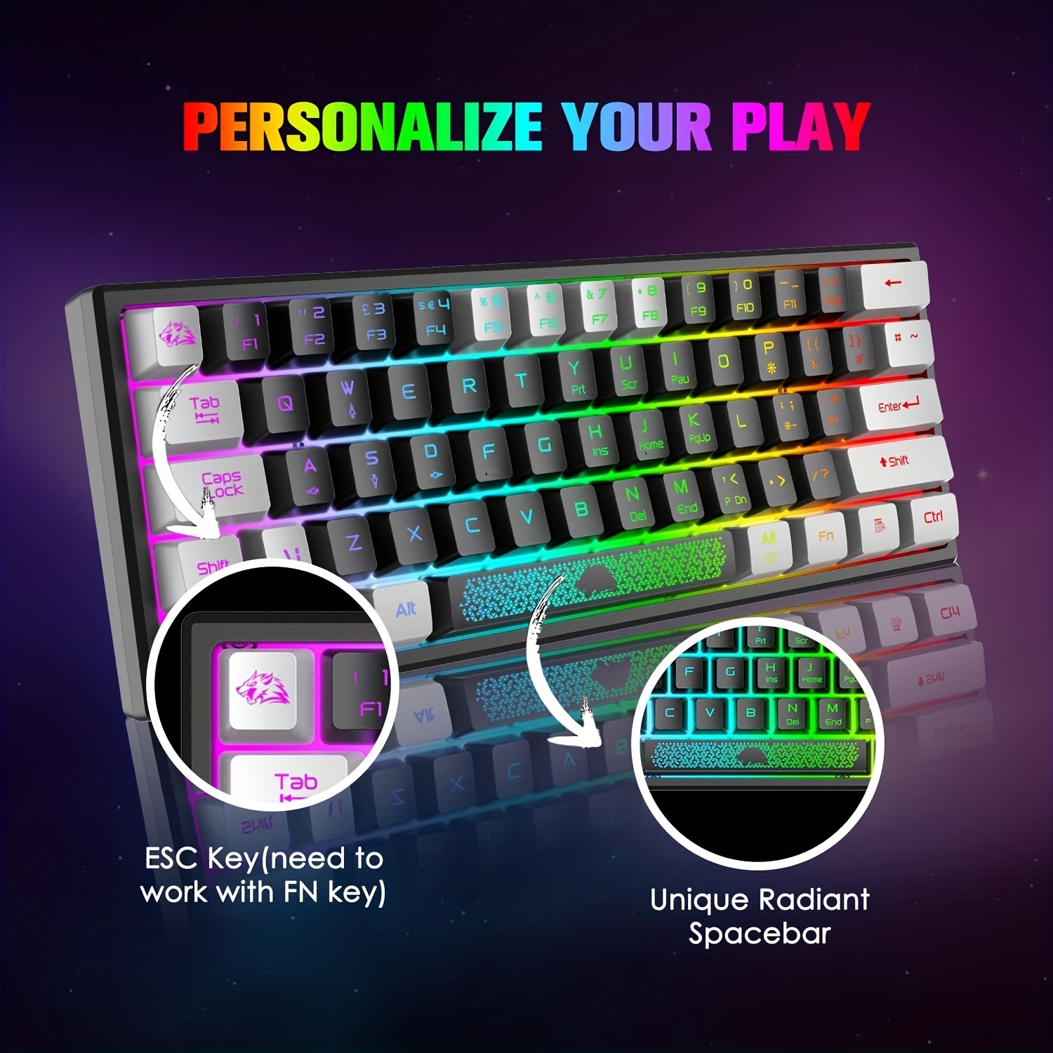 Ziyoulang K61 Rgb 60% Gaming Keyboard Mouse Set Cablato 62 - Temu Italy