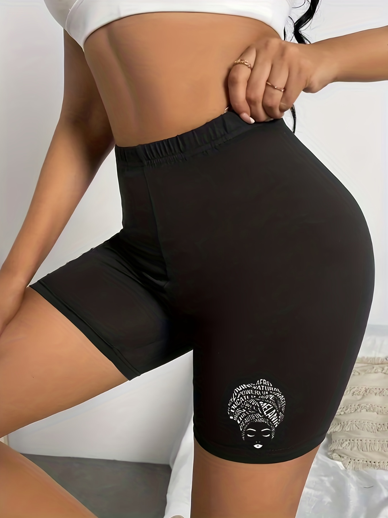 Buy the Womens Black Printed Elastic Waist Stretch Regular Fit