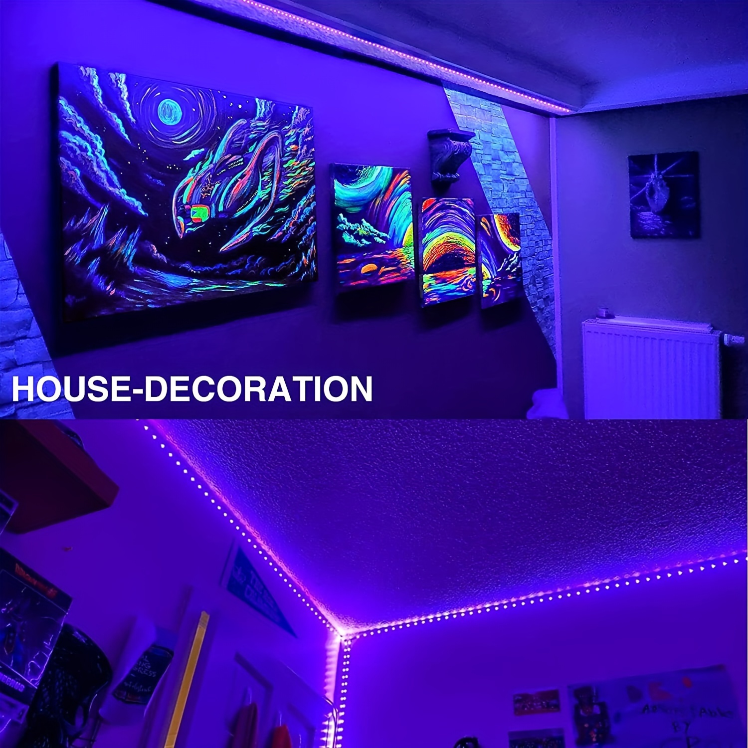 Wasserdichtes UV-LED-Streifenlicht, Schwarzlicht-LED-Streifen 5 V,  USB-betrieben, 6,56 Fuß, 120 LEDs, Wasserdicht, Lila, 395–400 Nm, Flexible