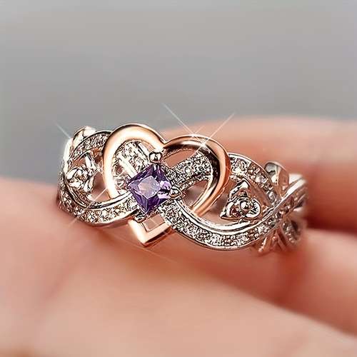 Delicate Purple Sapphire Women's Heart Two-Tone Anniversary Engagement Wedding Ring