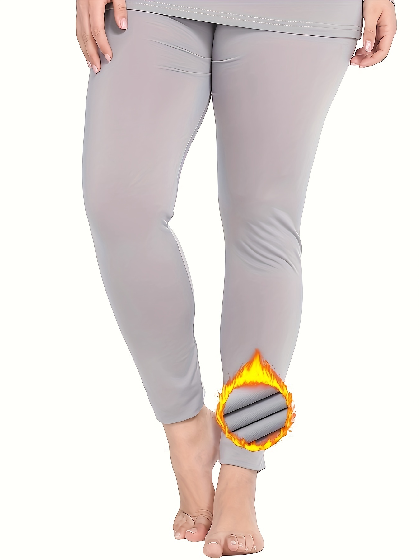Plus Size Casual Thermal Underwear Leggings, Women's Plus Solid Fleece  Lined High Waisted Ultra-soft Thermal Pants - - Temu Canada