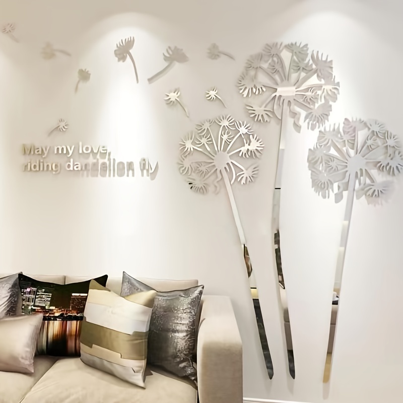 3D Wall Stickers For Bedrooms Mirror Kids Acrylic Dandelion Creative  Decoration