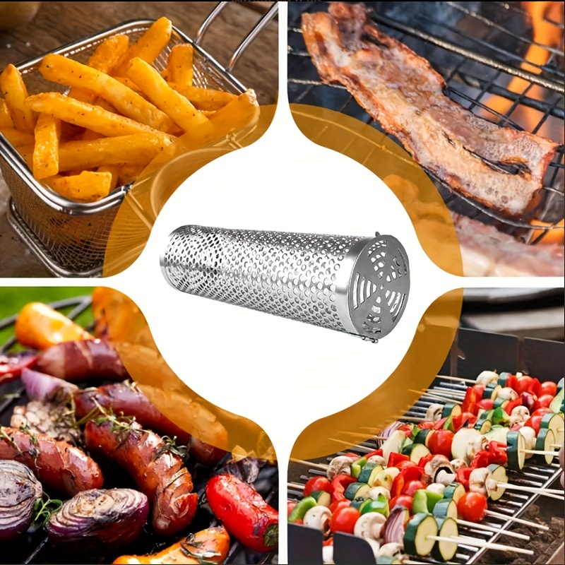Rolling Grilling Basket, Bbq Net Tube Stainless Steel Barbecue