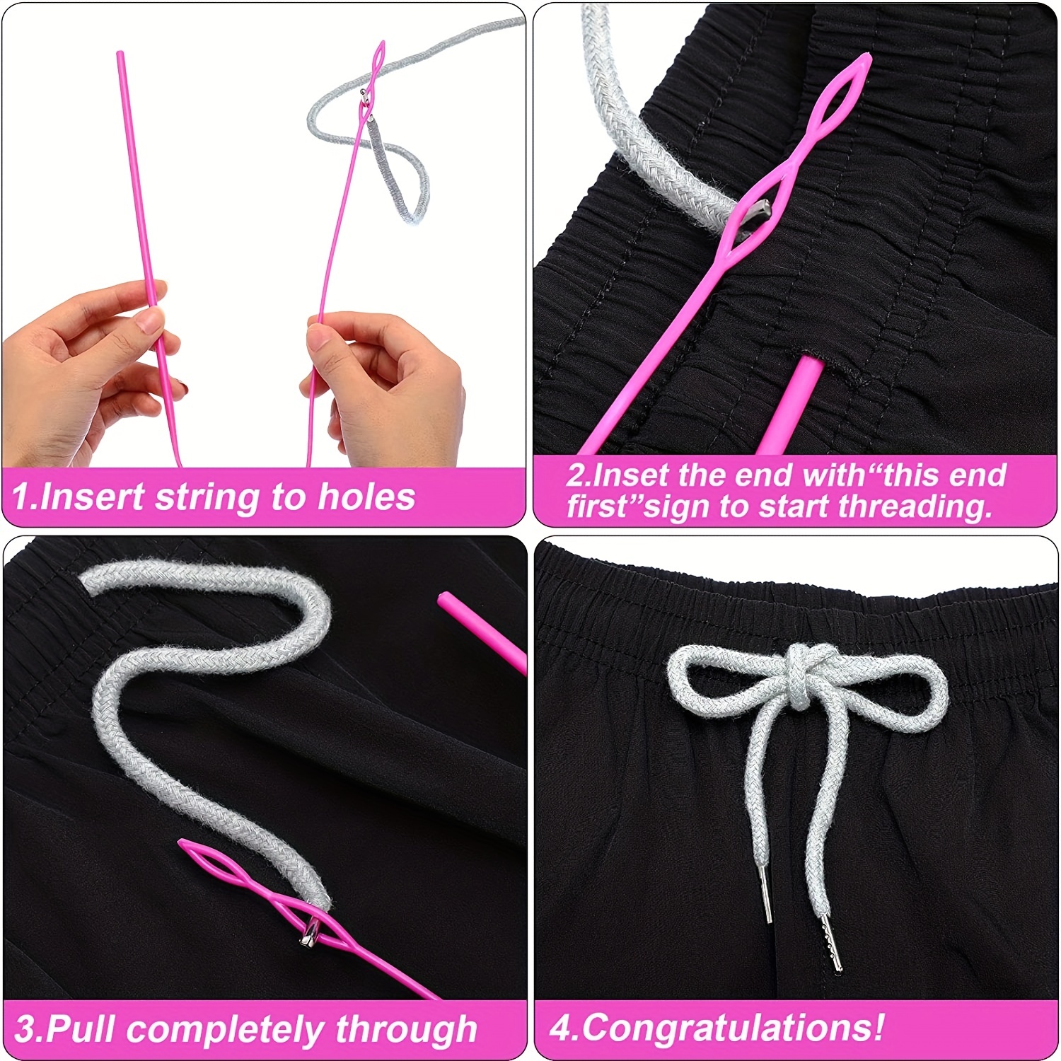 16 Pieces Replacement Drawstrings, Hoodie String Replacement with 3 Pieces Drawstring Threader Tool, Drawcord Replacement for Sweatpants Shorts