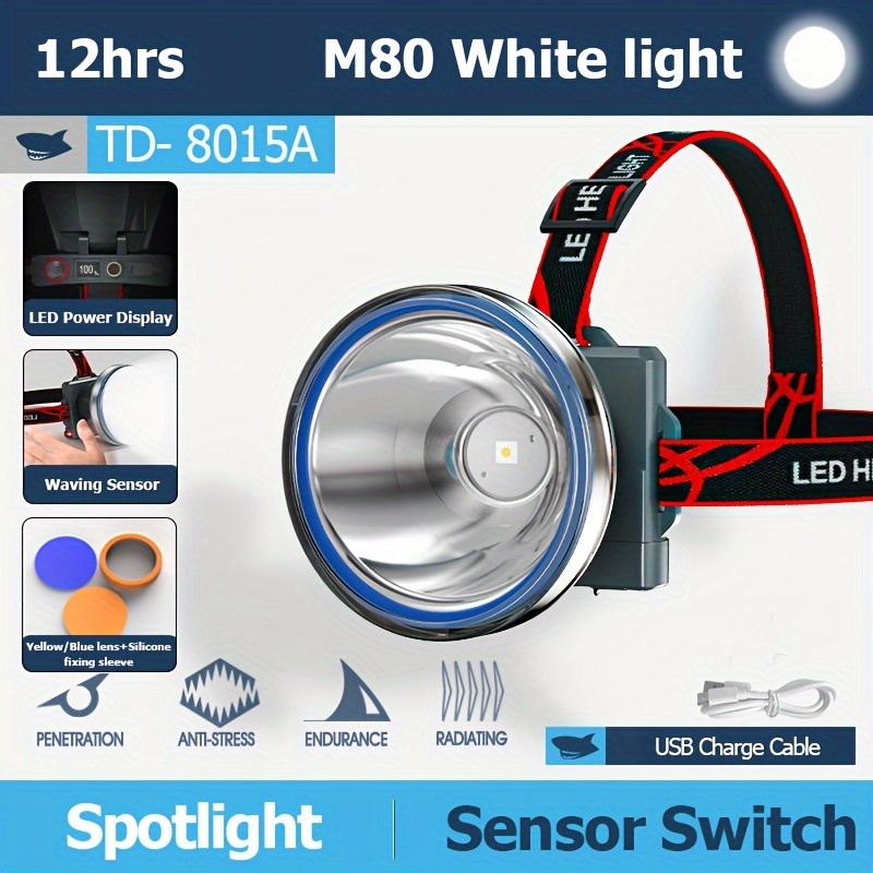 LHKNL Linterna frontal recargable, 1200 lúmenes súper brillante con sensor  de movimiento, linterna LED impermeable con luz blanca roja, 8 modos de