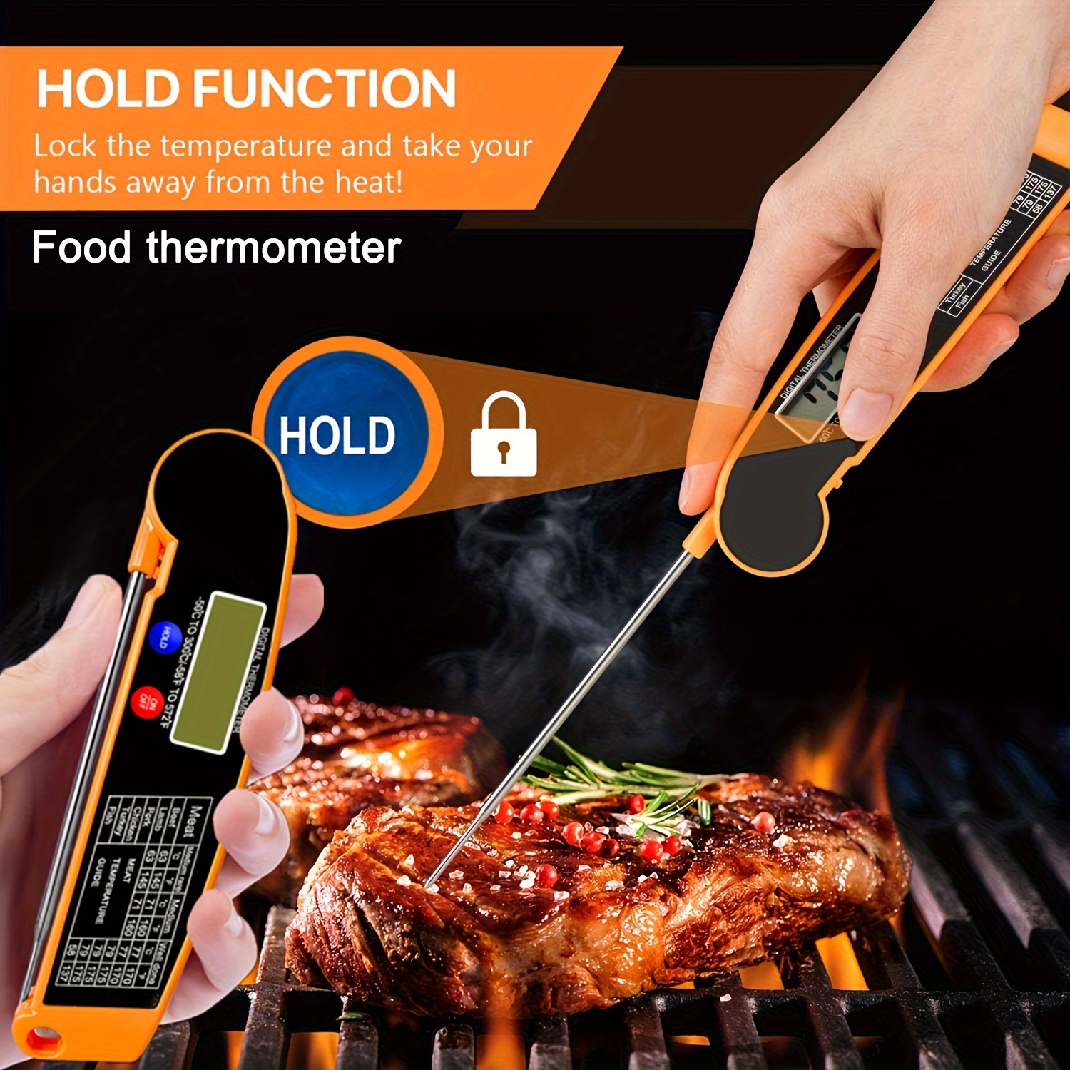 12 Meat Thermometer for Cooking Instant Read Long Stem Waterproof  Stainless Steel Kitchen Thermometer for Deep Frying Candy Turkey BBQ Grill