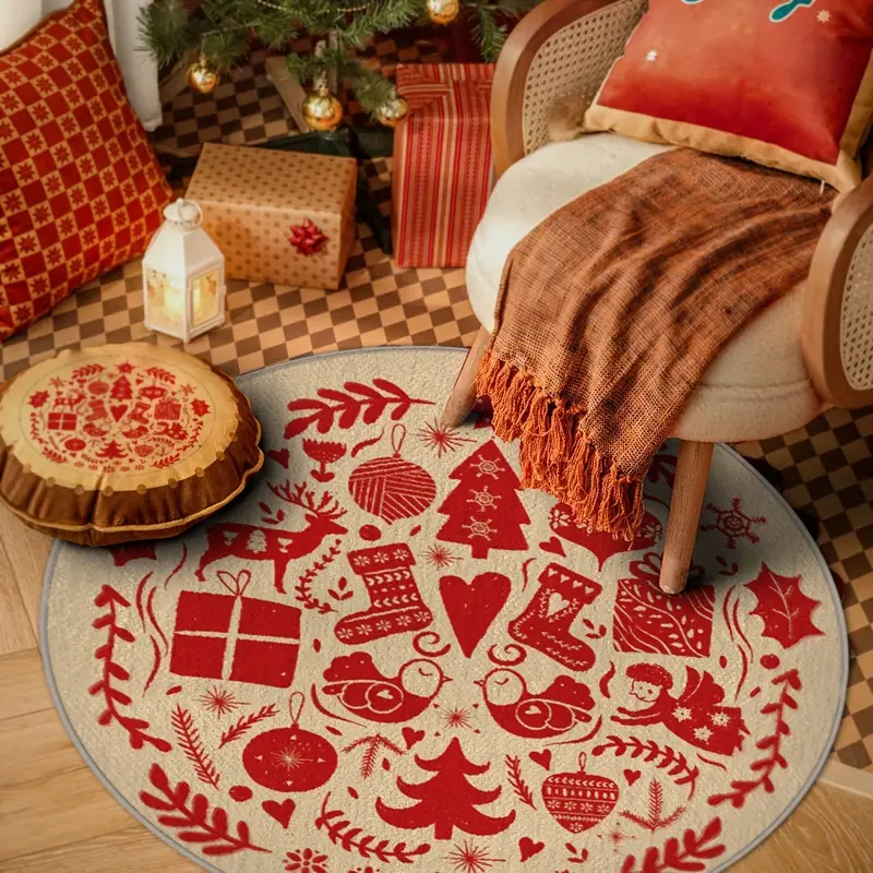 1PC Weihnachtsmuster Runder Teppich Matte Vintage Rote - Temu Germany
