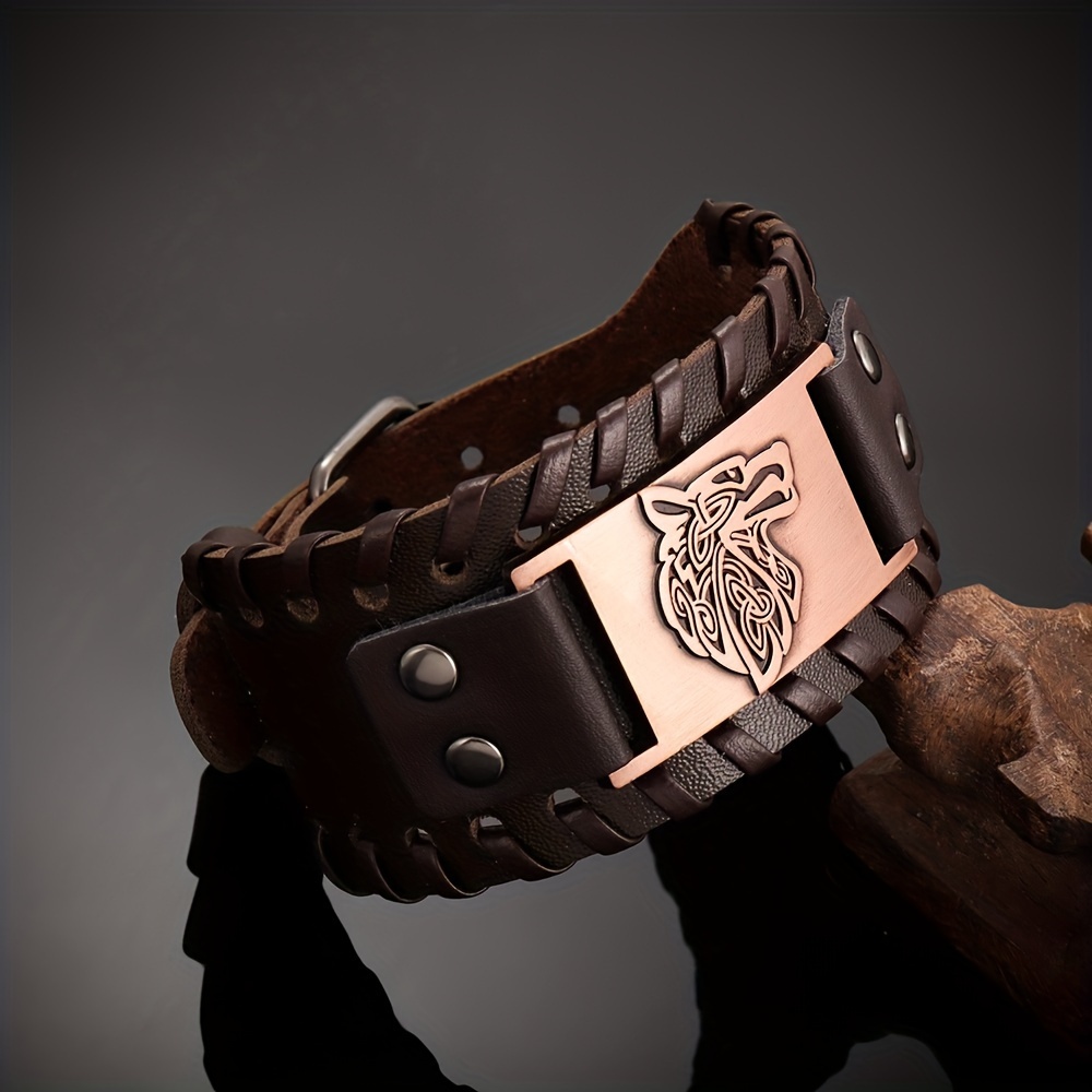 Mens wide deals leather bracelet