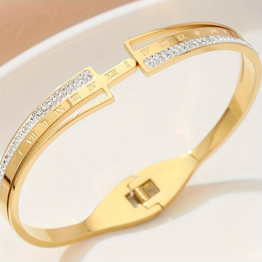 Cubic Zirconia Detail Hollow Out Roman Numerals Bracelet