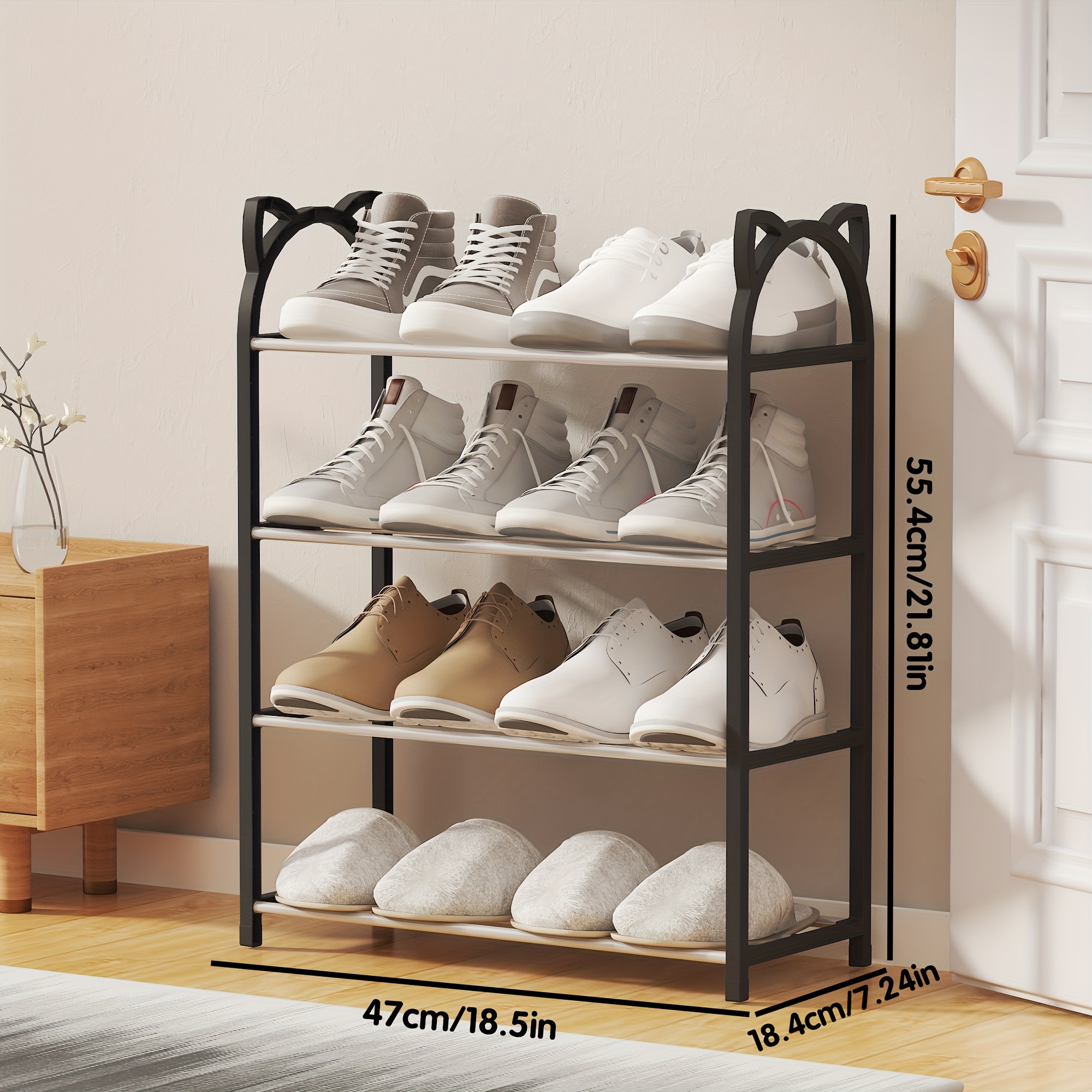 4-tier Black Home Entrance Shoe Rack, Small & Simple Plastic Shoe Organizer,  Space-saving Storage Shelf For Dormitory, Bedroom, Balcony