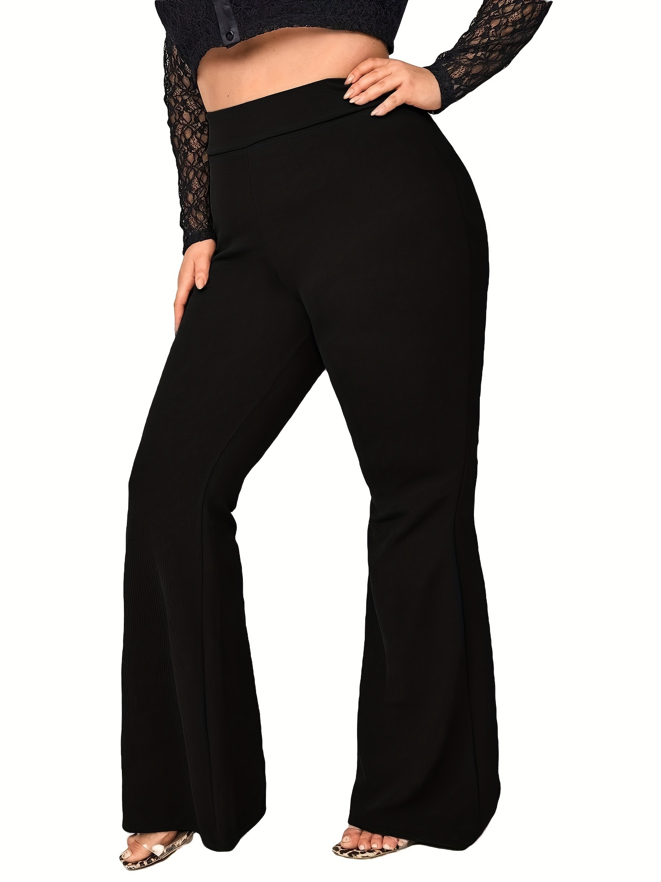 NEW LADIES PLUS SIZE FLARED WIDE LEG PARALLEL BOTTOM PANTS SUMMER TROUSERS 8-26