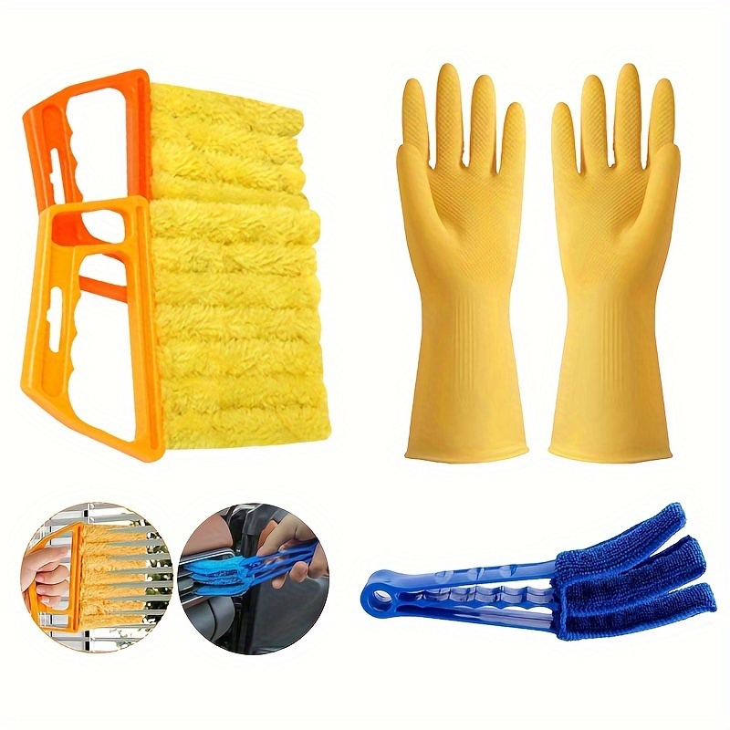 3 Pcs Cleaner Tool, 7 Finger Window Venetian Dusting Cleaner Brush 1 Pc  Duster Brushes for Air Conditioner Dirt House Plant Car Corner  Shutter,Yellow