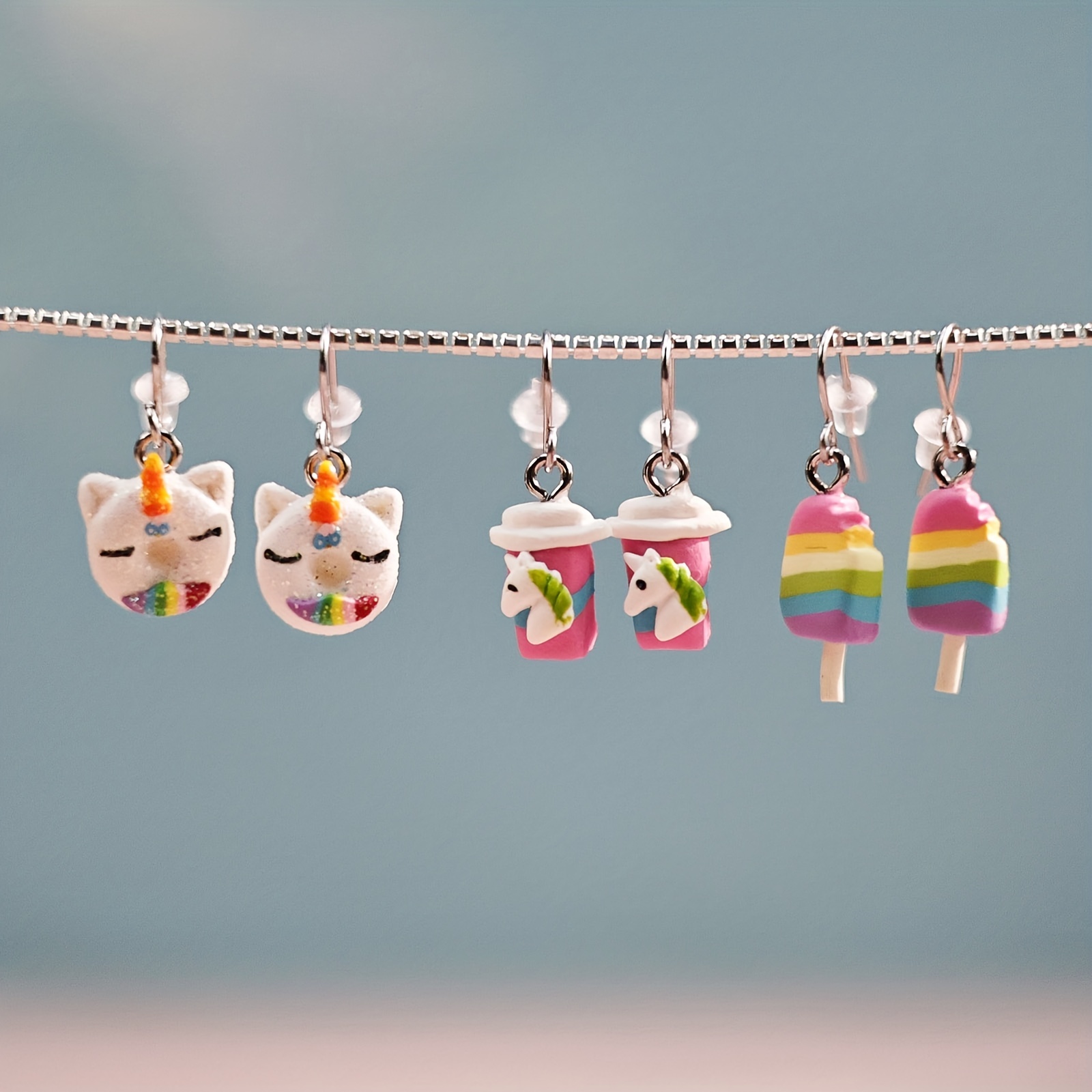 whimsical clay dessert unicorn drop earrings – handmade ice Temu